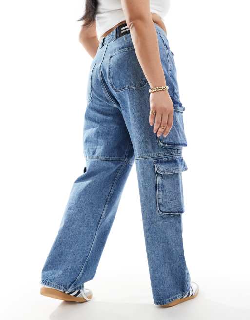 Dr. Denim Plus - Donna Multi Modular - Jeans dritti a vita alta comodi cargo lavaggio stream sky rétro, 4 di 5
