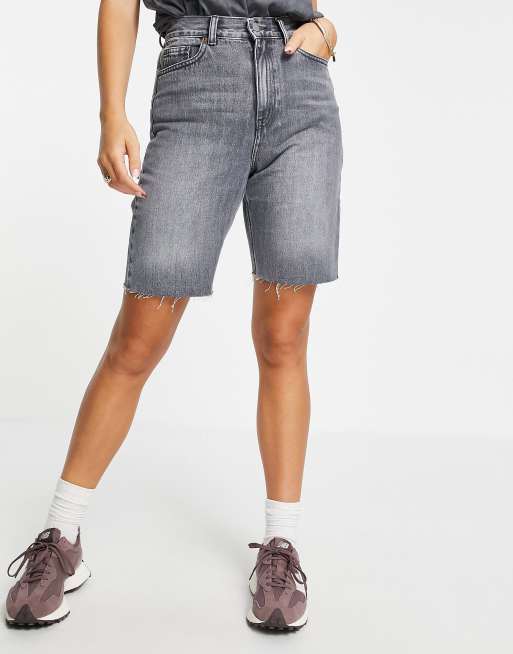 Dr Denim Plus - Echo - Pantaloncini di jeans dritti a vita molto alta grigio slavato, 4 di 4