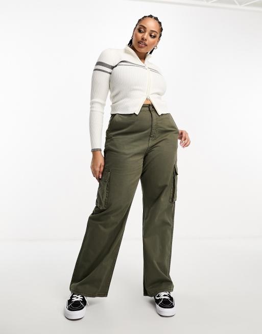 Dr Denim Plus - Echo - Utility broek met wijde pijpen in kaki
