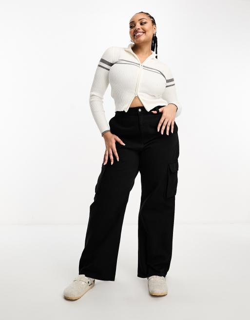 Plus Black Cargo Wide Leg Jeans, Plus Size