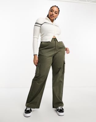 Dr Denim Plus Echo Utility Wide Leg Pants In Khaki-green