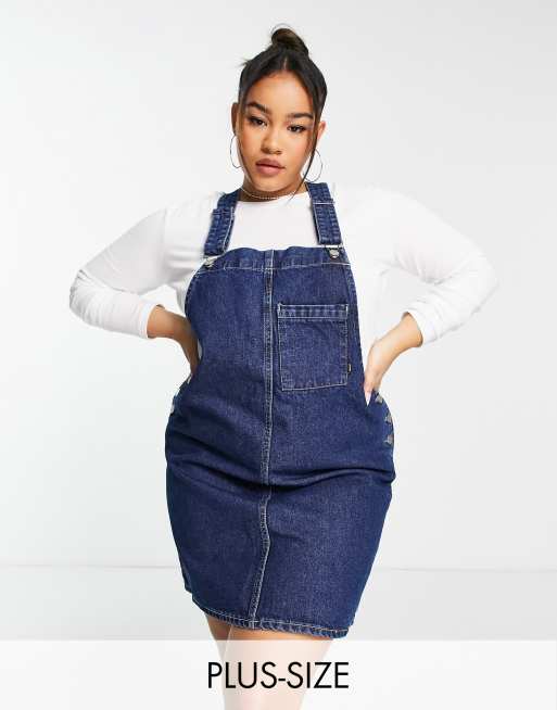 Dr Denim Plus – Effie – Niebieska sukienka na szelkach 