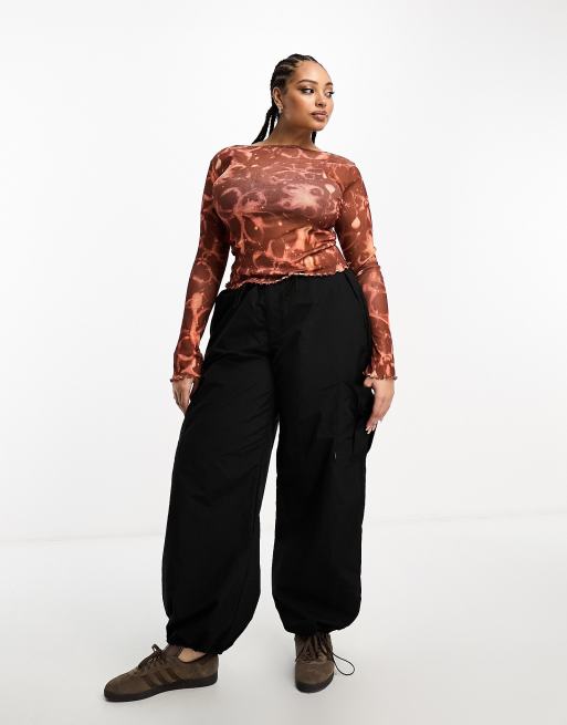 Plus Size Nylon Wide Leg Cargo Pants