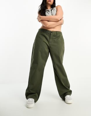 Dr Denim Plus Dr Denim Plus Hill baggy fit trousers in dark khaki-Green