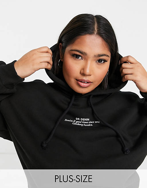 Women Dr Denim Plus hoodie with branding in black 