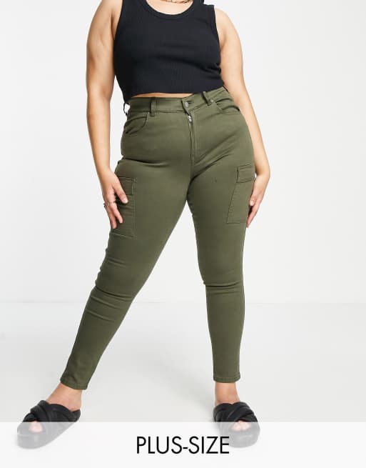 Plus Size Cargo Pocket Skinny Pants - Khaki