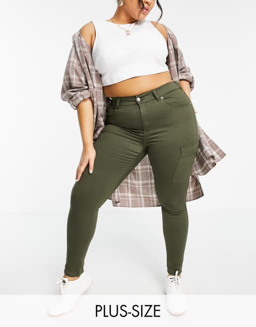 Dr Denim Plus - Lexy - Kakigrønne skinny-jeans i cargo-stil