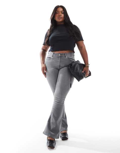 Dr Denim Plus – Lexy – Szare dopasowane jeansy bootcut ze średnim stanem - view 1