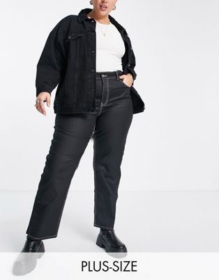 Dr Denim Plus Li high waist straight leg jeans in coated black