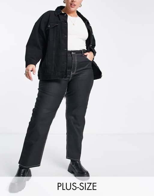 Dr Denim Plus - Li - Jean droit rétro à taille haute - Noir enduit