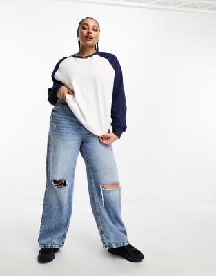 Dr Denim Plus long sleeve t-shirt in blue and white - ASOS Price Checker