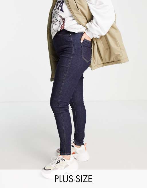 Dr Denim Plus Moxy High Waist Skinny Jeans In Dark Blue Asos