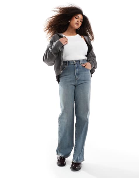 Dr Denim Plus – Moxy – Niebieskie jeansy z szerokimi nogawkami i efektem przybrudzenia - view 1