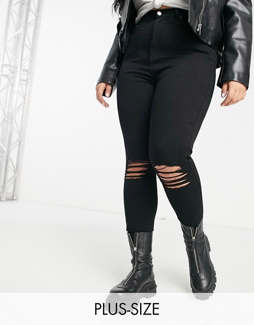 Dr Denim Plus Moxy skinny jeans with ripped knees in black