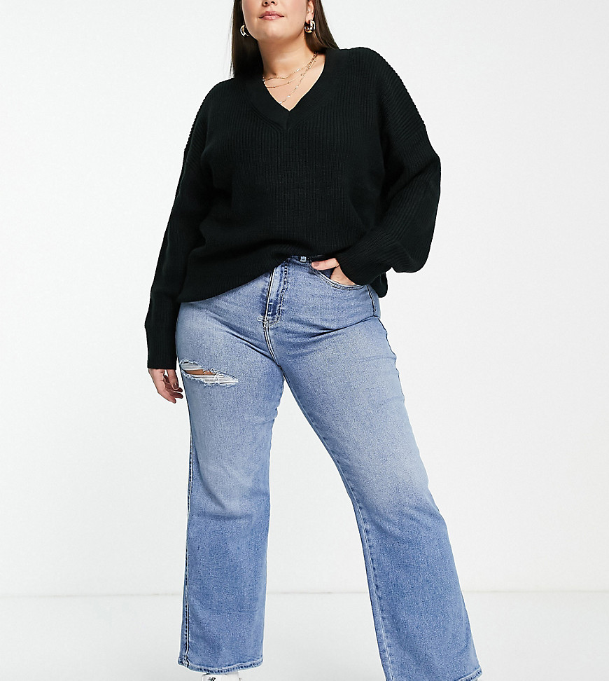 Plus-size jeans by Dr Denim It%27s all in the jeans High rise Zip fly Four pockets Ripped detail Straight fit