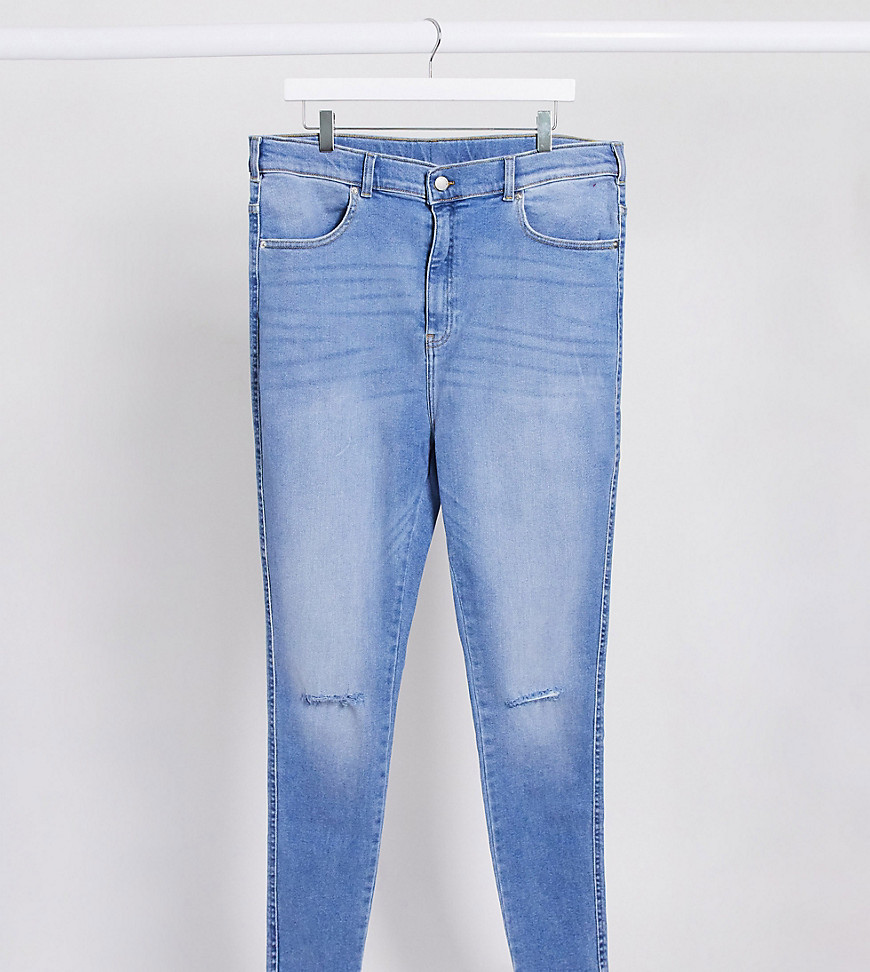 Dr Denim Plus Moxy sky high super skinny jeans with ripped knees-Blue