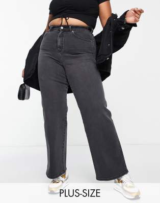 Dr Denim Plus Moxy Sraight Leg Jeans In Washed Black