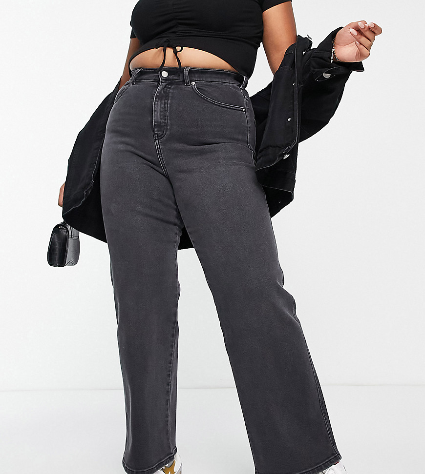 Dr Denim Plus Moxy Sraight Leg Jeans In Washed Black