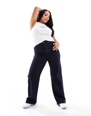 Dr Denim Plus Dr Denim Plus Moxy straight leg jeans in cape ink dark plain-Blue