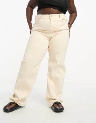 Dr Denim Plus Moxy straight sky high jeans in beige - ASOS Price Checker