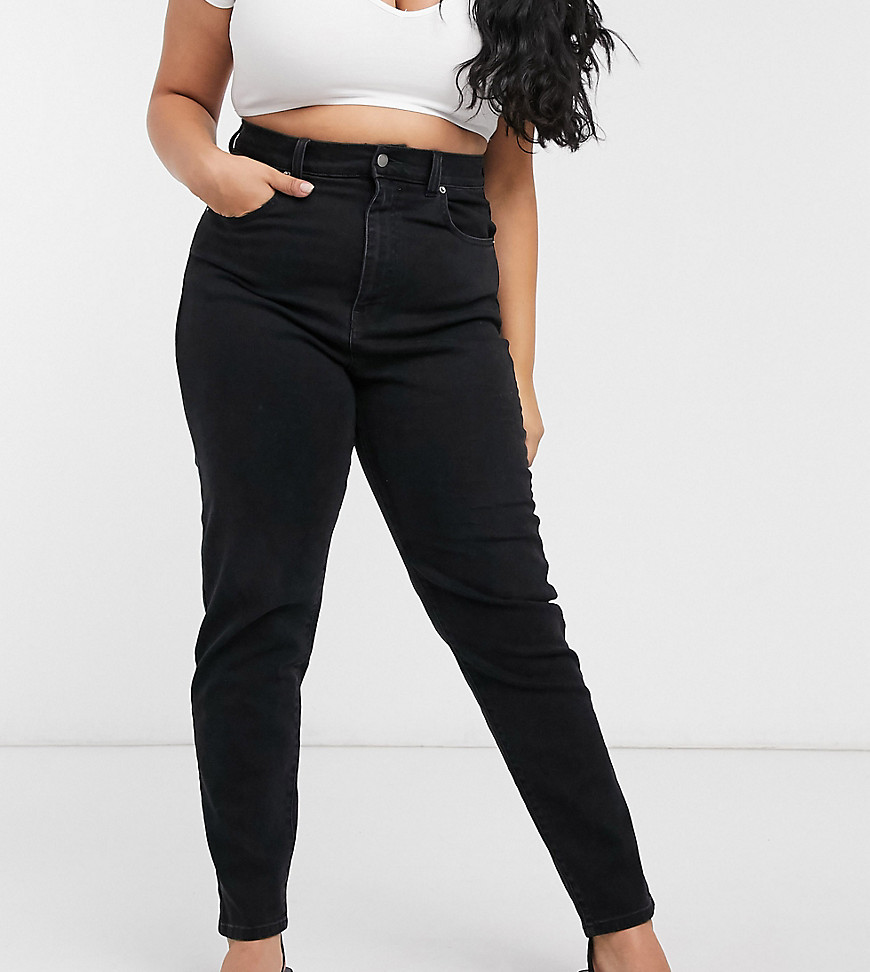 Dr Denim Plus – Nora – Mom-Jeans mit hohem Bund in Schwarz