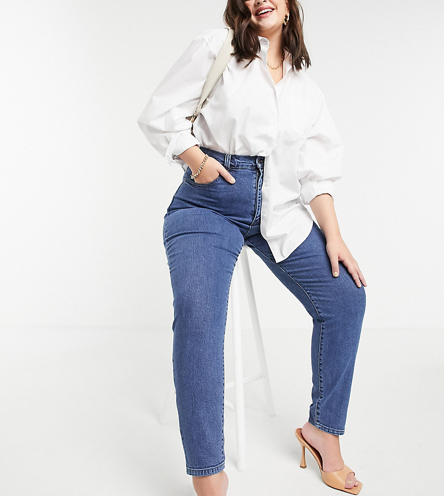 Dr Denim Plus - Nora - Rechte jeans met hoge taille in blauw met medium wassing