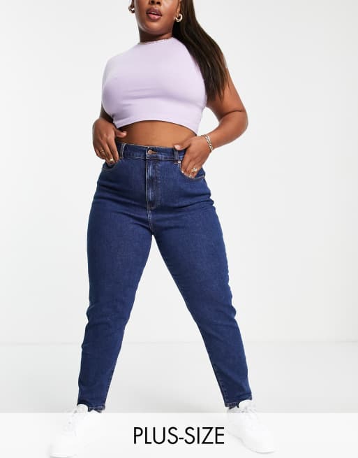 Dr Denim Plus Nora sky high mom jeans in mid blue | ASOS