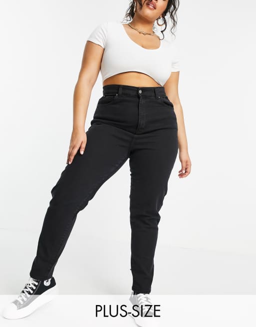 Dr Denim Plus Nora sky high mom jeans in washed black | ASOS