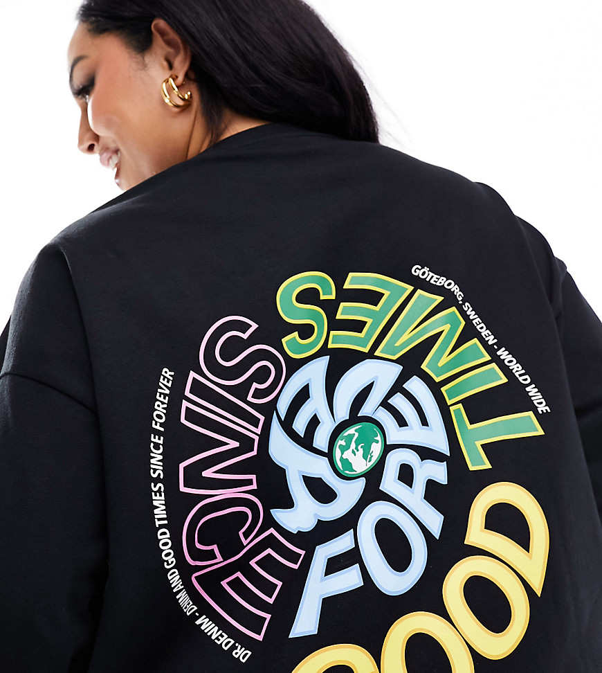 relaxed fit long sleeve t-shirt with 'good times since forever' back graphic print in black