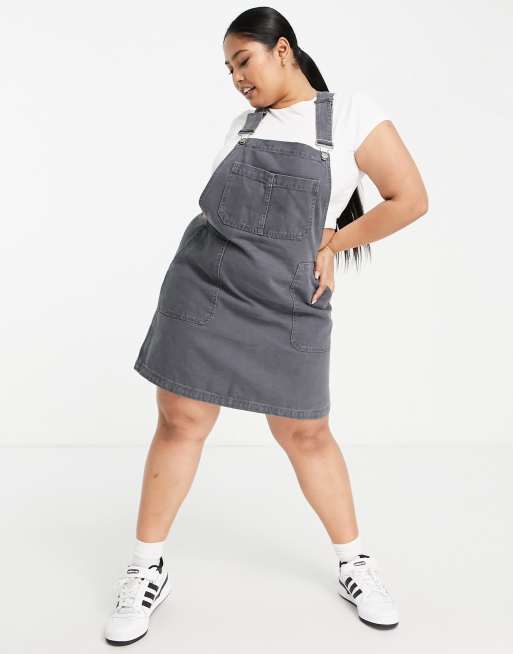 Grey denim pinafore dress sale