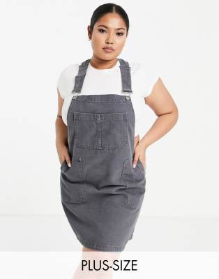 Dr Denim Plus Dr Denim Plus relaxed pinafore dress in charcole-Grey