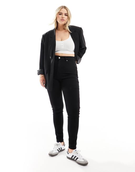 Dr Denim Plus – Solitaire – Czarne gładkie jeansy o bardzo obcisłym kroju z wysokim stanem