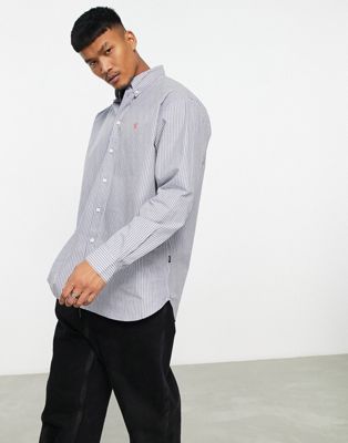 Dr Denim relaxed fit striped long sleeve shirt in blue and white - ASOS Price Checker
