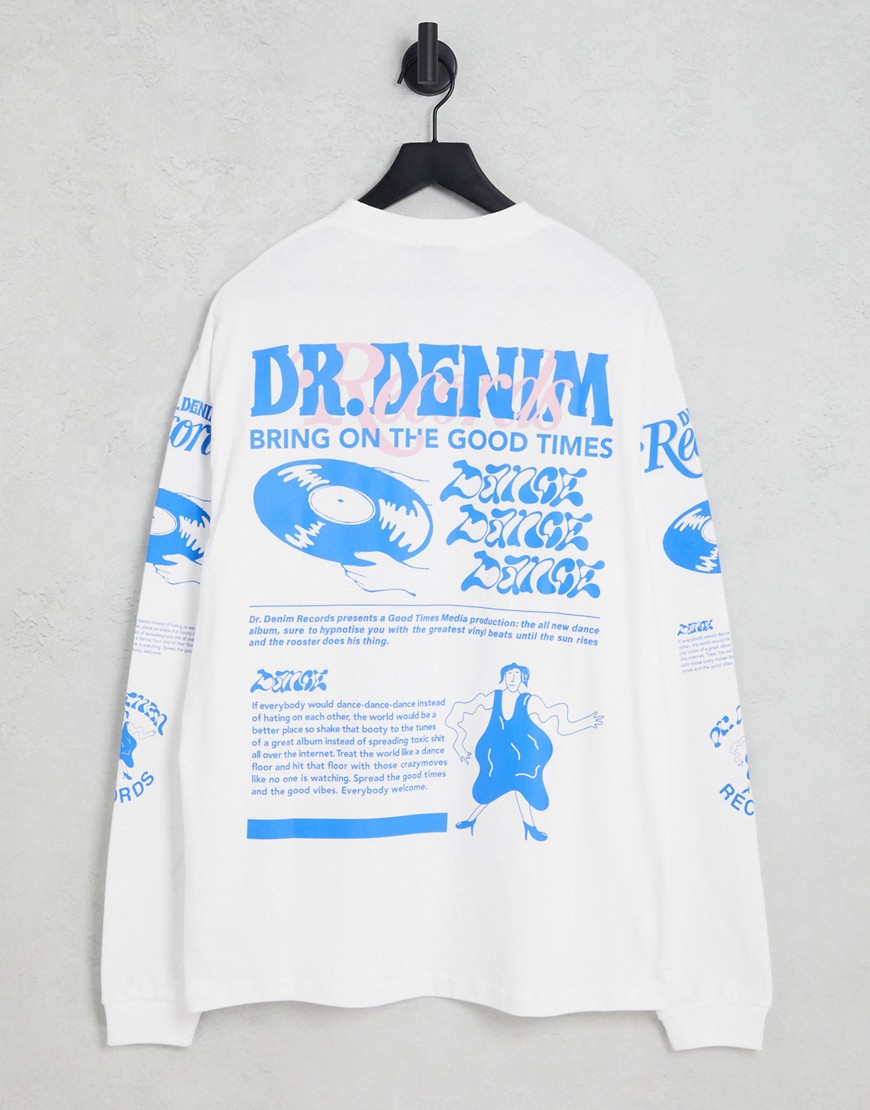 Dr Denim Reno long sleeve T-shirt with back graphic in white