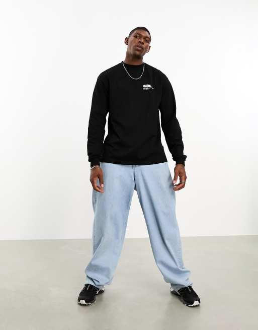 Dr Denim Reno relaxed fit long sleeve top with 'out of office' graphic print in black, 3 of 4