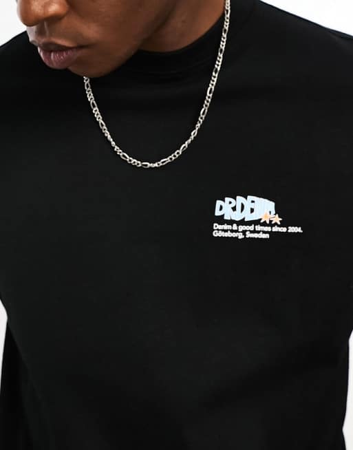 Dr Denim Reno relaxed fit long sleeve top with 'out of office' graphic print in black, 4 of 4