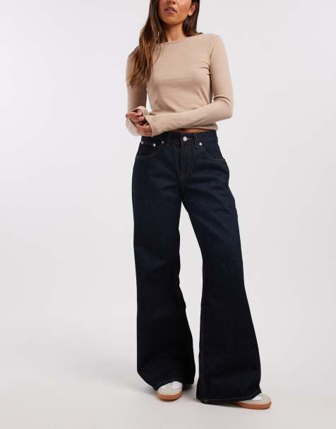 Dr Denim Rhue low waist wide fit jeans in darkwash indigo blue