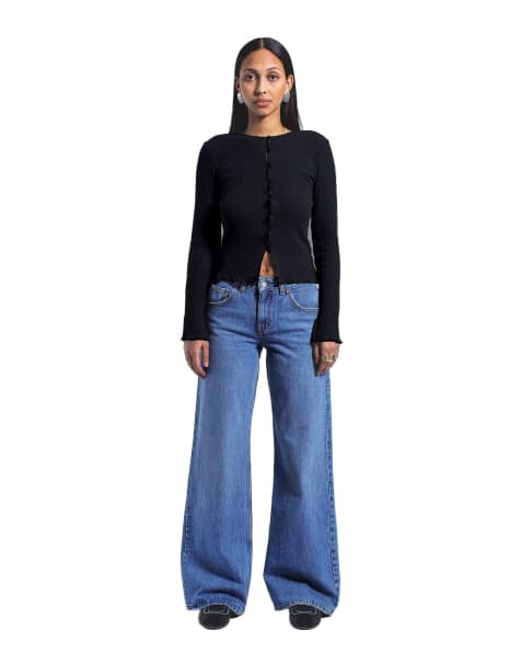 Dr Denim Rhue low wide jeans in blue - view 1