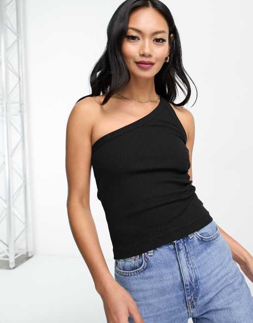 Ribbed one shoulder top hot sale