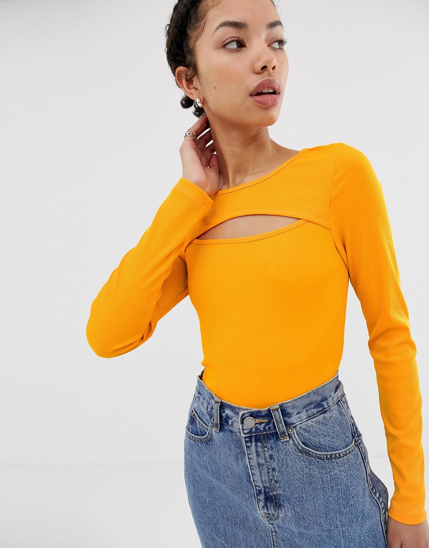 Dr Denim ribbed top with exposed detail-Orange