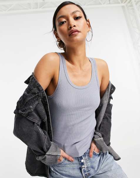 Dr Denim ribbed vest top in grey - view 1