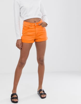 orange denim shorts