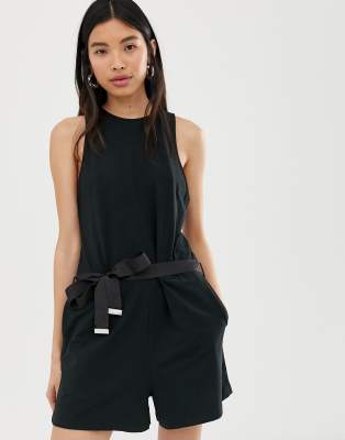 Dr Denim romper with exposed zip-Black