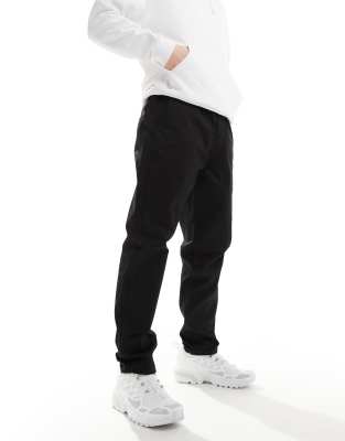 Dr Denim Rush regular fit chino trouser pants with elastic waistband and drawstring in clean black - view 1