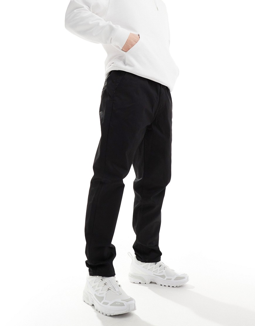Dr Denim Rush regular fit chino trouser pants with elastic waistband and drawstring in clean black