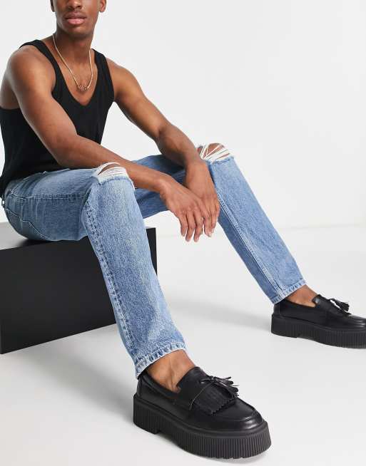 Loafers with hot sale ripped jeans