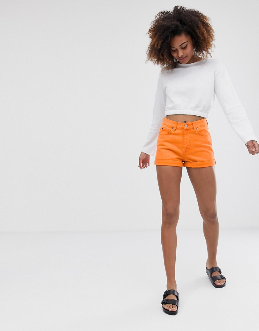 Dr Denim – Shorts med uppvikt nederkant-Orange