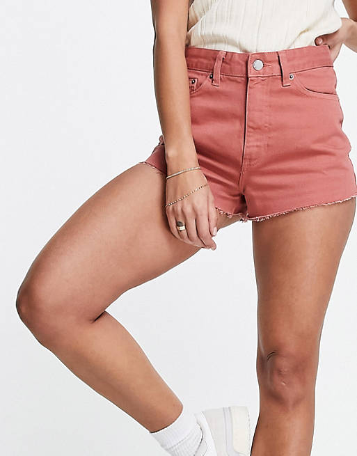 Dr Denim Skye denim shorts with distressing in faded pink