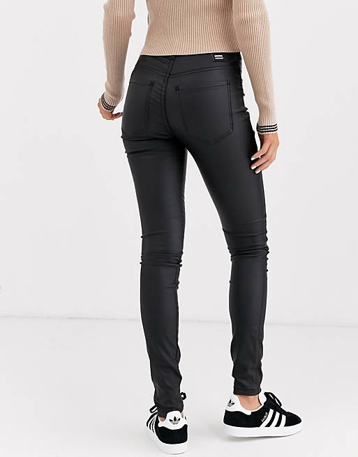 Women Dr Denim Solitaire super high waist leather look super skinny jean 