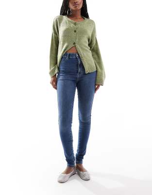 Dr Denim - Solitaire - Superenge Skinny-Jeans in mittelblauer Used-Beck-Waschung mit hohem Bund